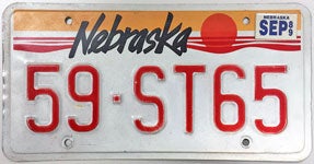 Nebraska license plate form 1987-1989
